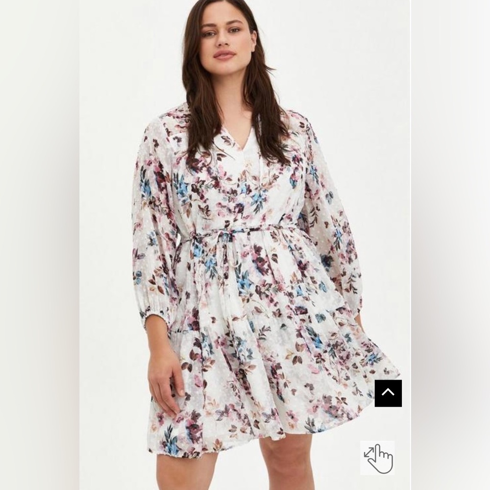 Torrid Ivory Floral Chiffon Clip Dot Skater Dress EUC
